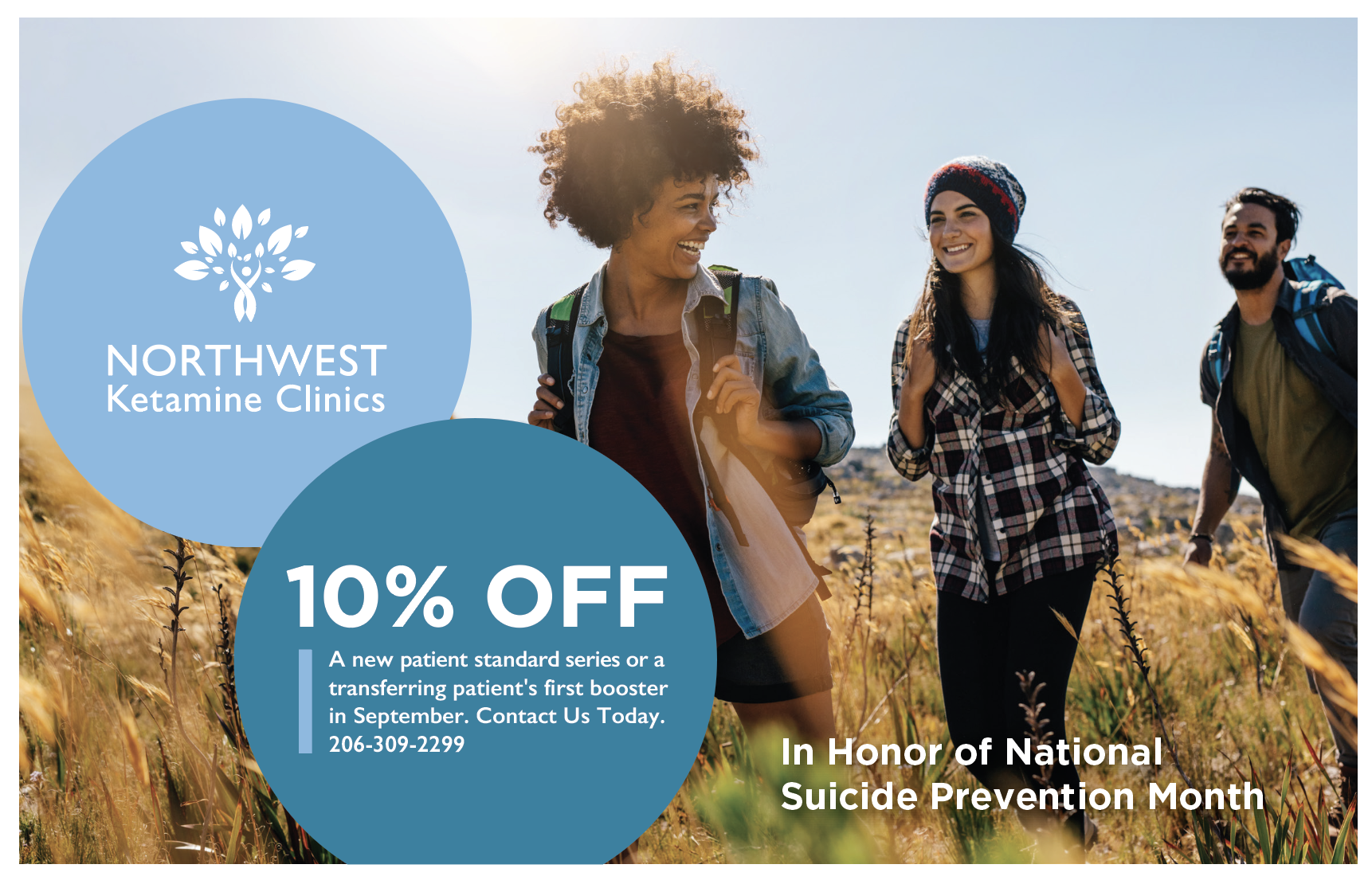A photo graphic explaining 10% off for new standard patient series or a transferring patient's first boost in September